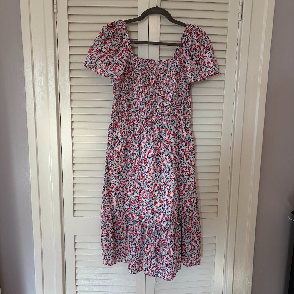 GAP floral midi dress medium cotton lined smocked EUC pink white blue